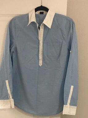 GAP Light Blue Popover Blouse with White Trim